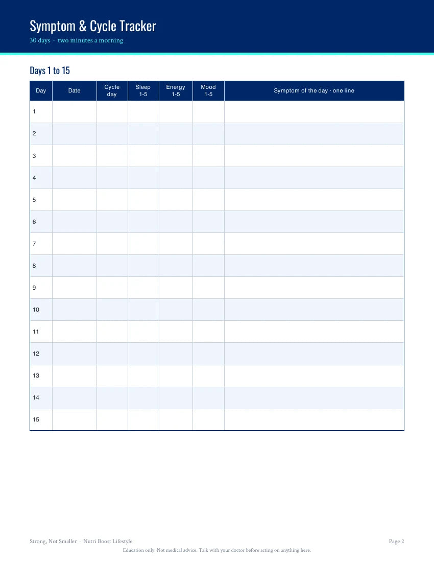 A sample from the symptom and cycle tracker